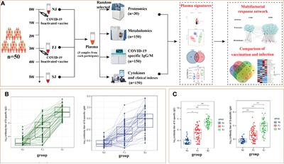 Proteomic and Metabolomic Signatures Associated With the Immune Response in Healthy Individuals Immunized With an Inactivated SARS-CoV-2 Vaccine